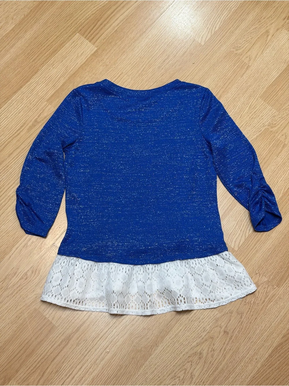 Amy Byer Girls Royal Blue Metallic Sparkle Lace Ruffle Hem Top Large 14